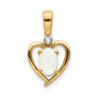 10K Yellow Gold Diamond and Oval Opal Heart Pendant view 1