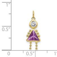 10K Yellow Gold February Girl Purple Imitation Birthstone Charm view 3