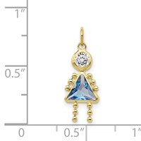 10K Yellow Gold March Girl Light Blue Imitation Birthstone Charm view 3