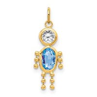10K Yellow Gold March Boy Light Blue Imitation Birthstone Charm view 1