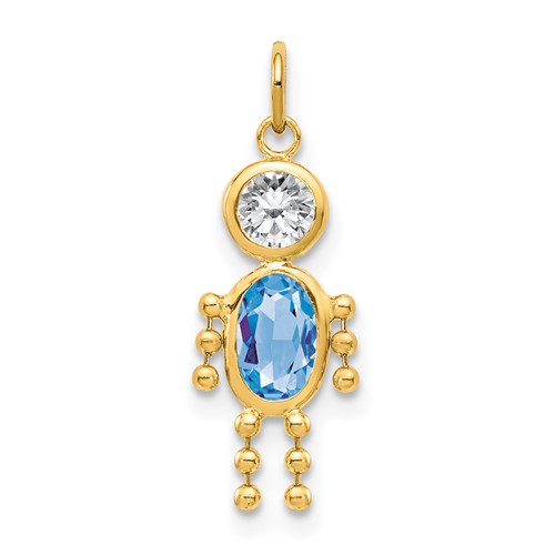 10K Yellow Gold March Boy Light Blue Imitation Birthstone Charm
