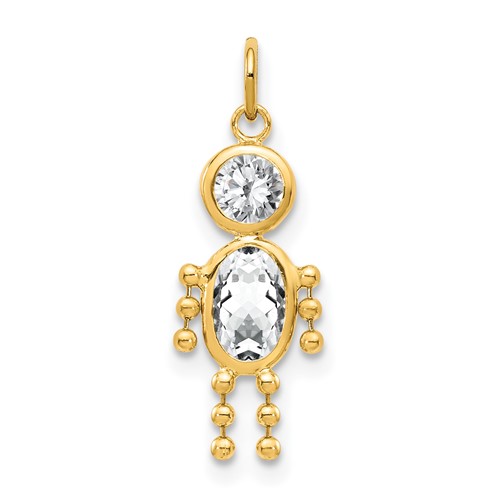 10K Yellow Gold April Boy Clear Imitation Birthstone Charm
