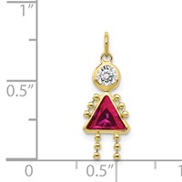 10K Yellow Gold July Girl Red Imitation Birthstone Charm view 3