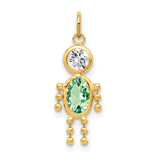 10K Yellow Gold August Boy Light Green Imitation Birthstone Charm