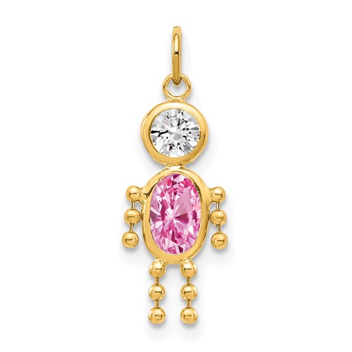 10K Yellow Gold October Boy Pink Imitation Birthstone Charm