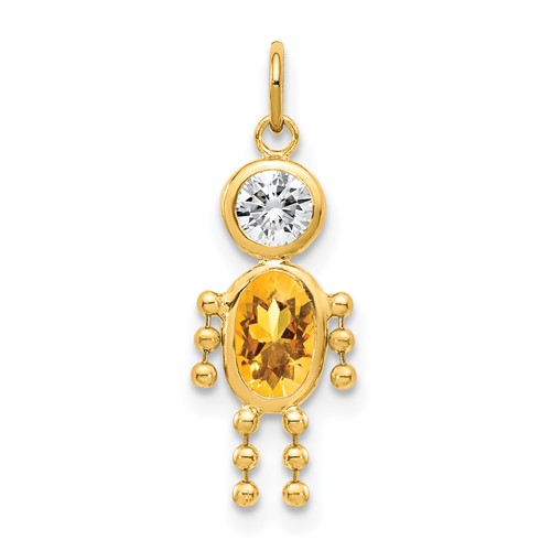10K Yellow Gold November Boy Yellow Imitation Birthstone Charm