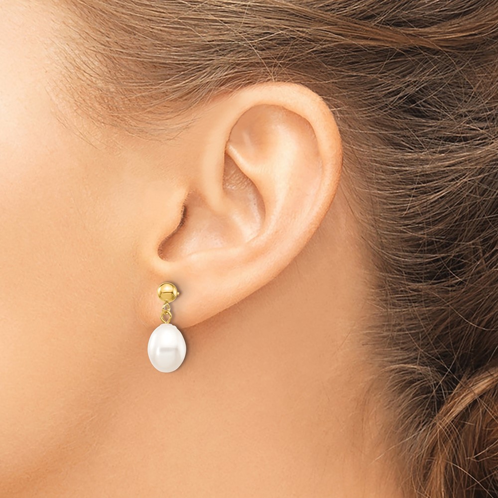 10k 7-8mm White Rice Freshwater Cultured Pearl Dangle Post Earrings (10XF251E)