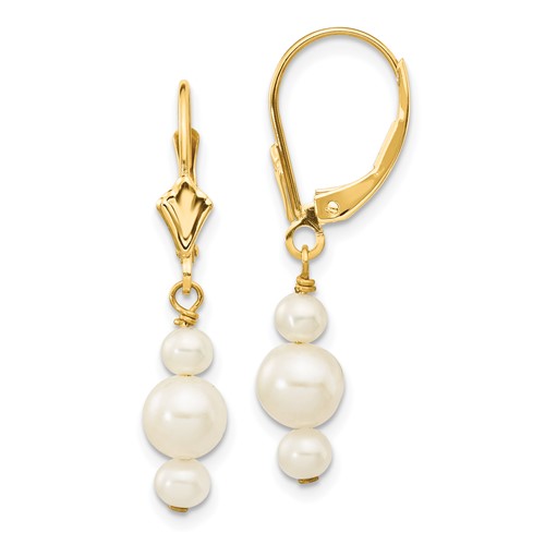 10K 3-3.5mm and 5-5.5mm White Semi-Round Freshwater Cultured Pearl Leverback Dangle Earrings