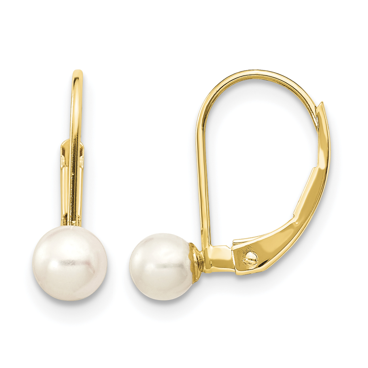 10k 4-5mm White Round Freshwater Cultured Pearl Leverback Earrings (10XF495E)