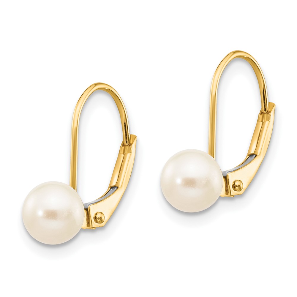 10k 5-6mm White Round Freshwater Cultured Pearl Leverback Earrings (10XF496E)