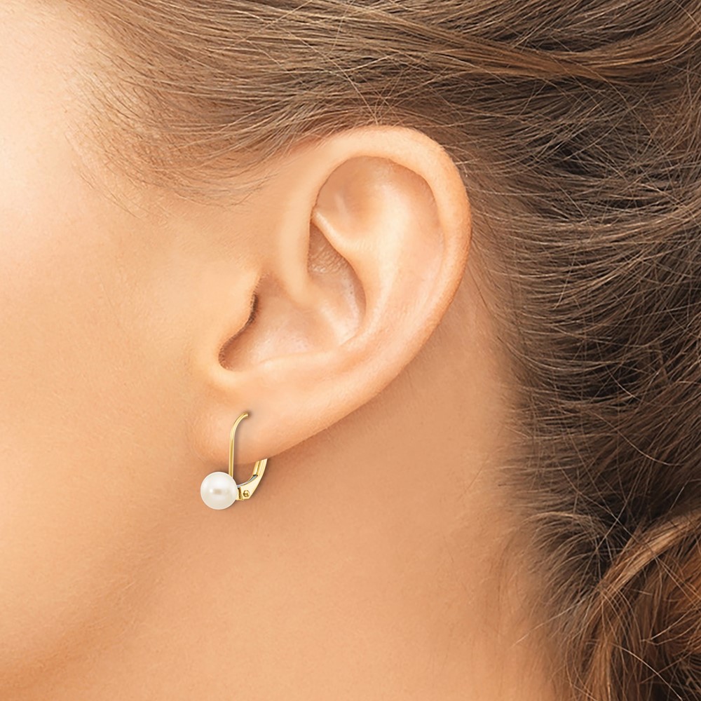 10k 5-6mm White Round Freshwater Cultured Pearl Leverback Earrings (10XF496E)