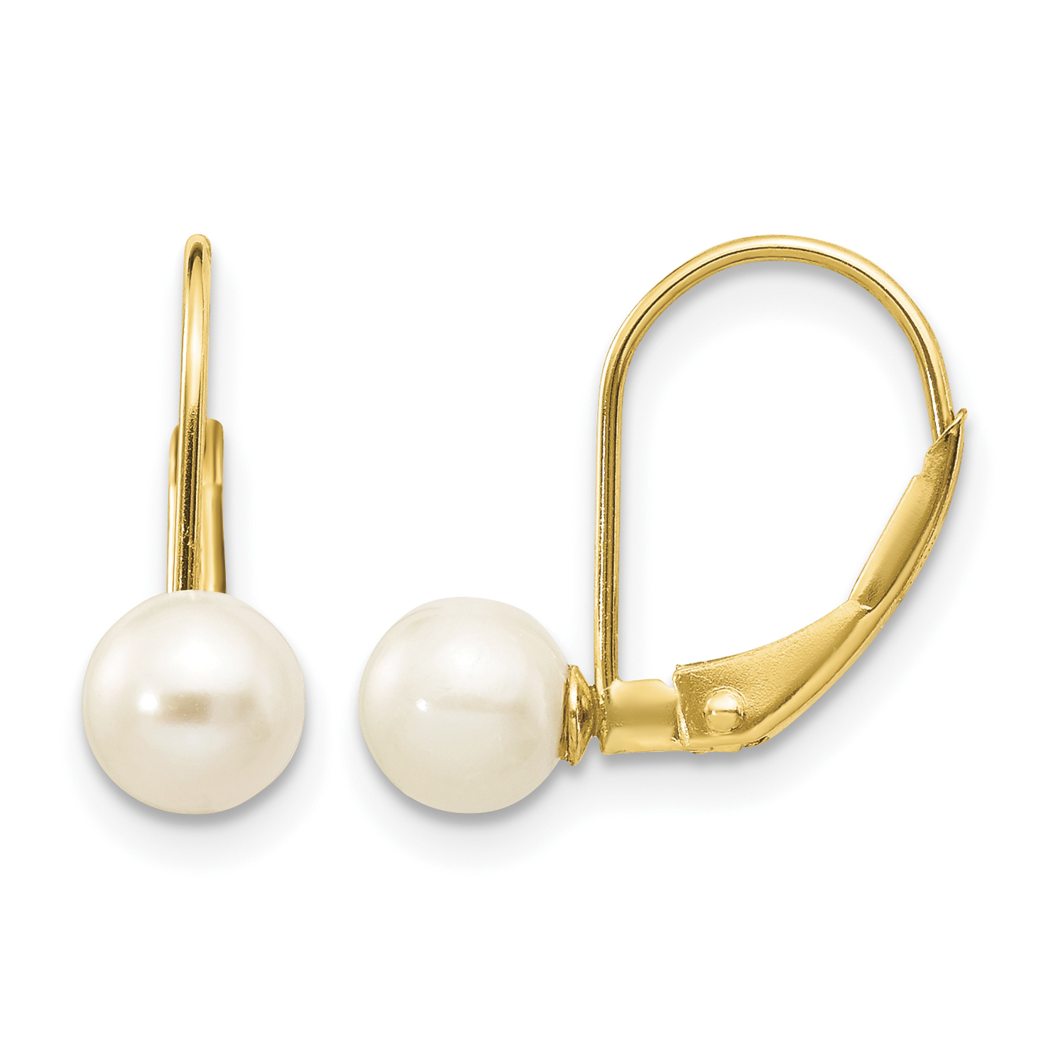 10k 5-6mm White Round Freshwater Cultured Pearl Leverback Earrings (10XF496E)