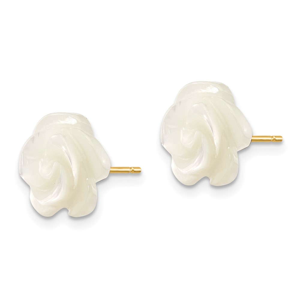 10k 10mm White Mother of Pearl Flower Design Post Stud Earrings (10XF594EW)