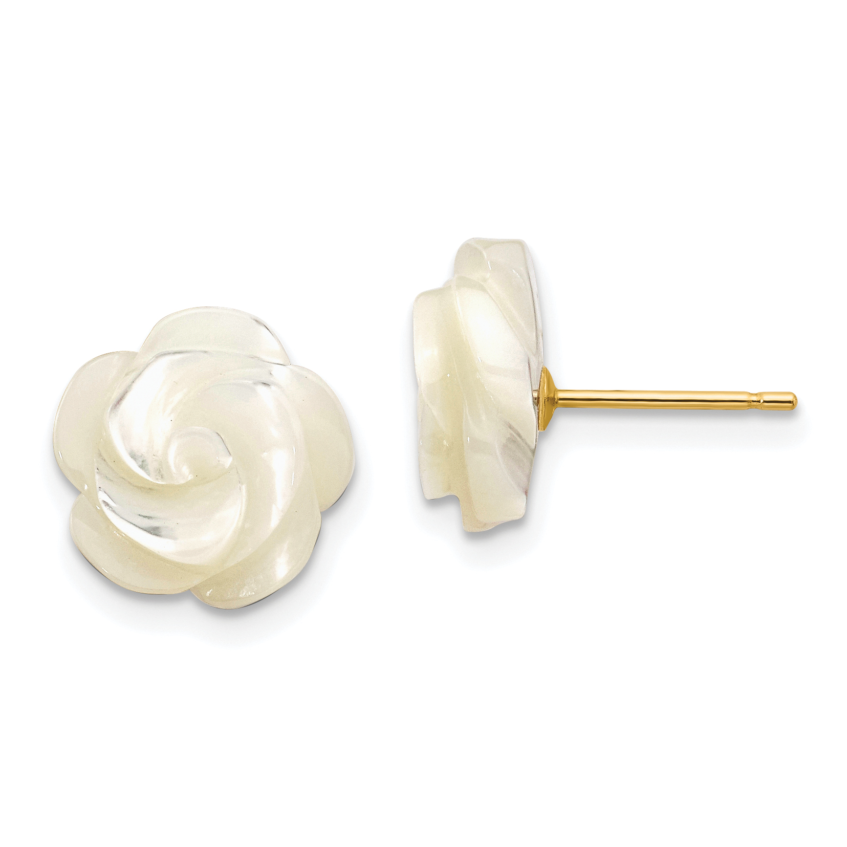 10k 10mm White Mother of Pearl Flower Design Post Stud Earrings (10XF594EW)