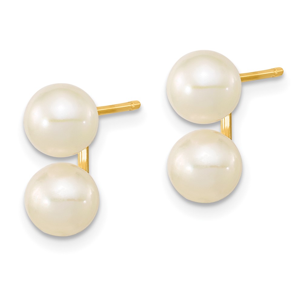 10k 6-7mm White Round Freshwater Cultured Double Pearl Post Earrings (10XF648E)