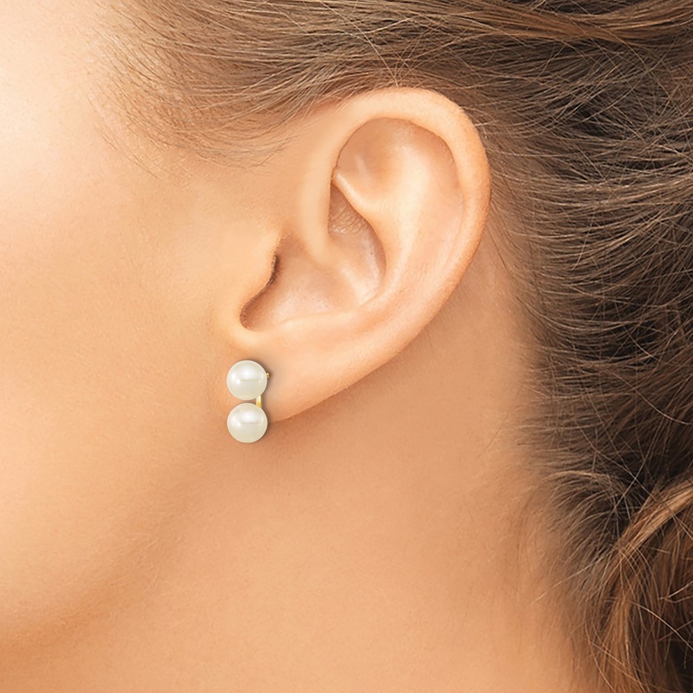 10k 6-7mm White Round Freshwater Cultured Double Pearl Post Earrings (10XF648E)