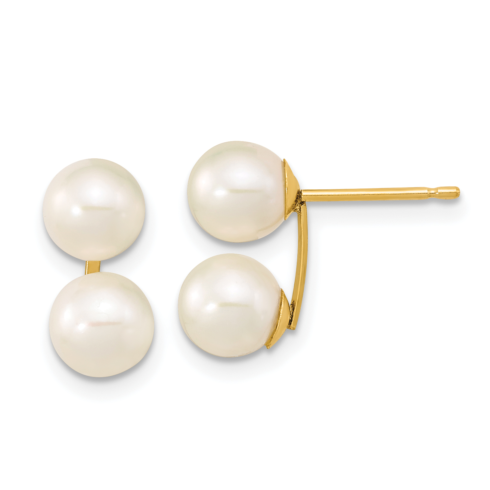 10k 6-7mm White Round Freshwater Cultured Double Pearl Post Earrings (10XF648E)
