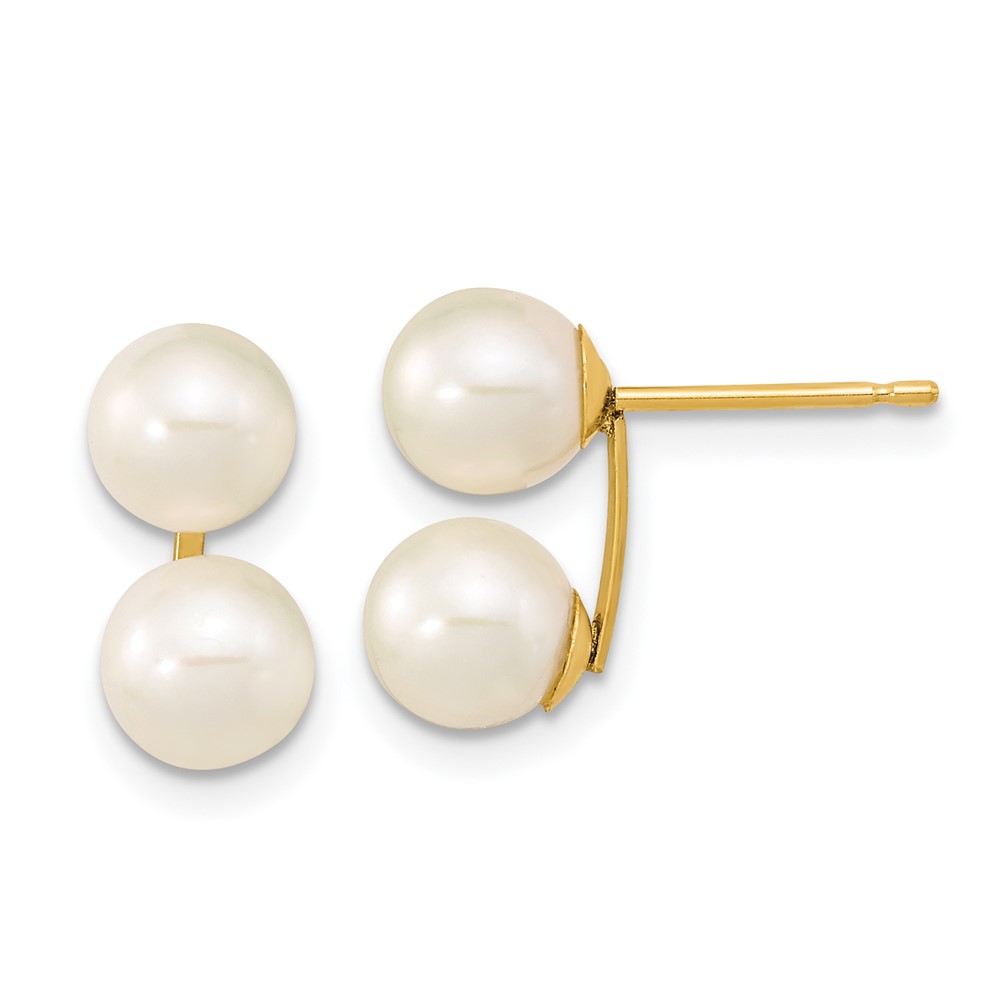 10k 6-7mm White Round Freshwater Cultured Double Pearl Post Earrings (10XF648E)