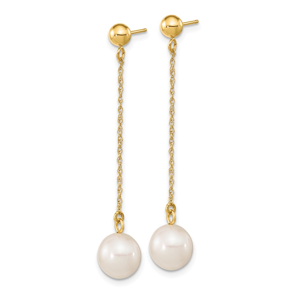 10k 7-8mm White Round Freshwater Cultured Pearl Dangle Post Earrings (10XF652E)
