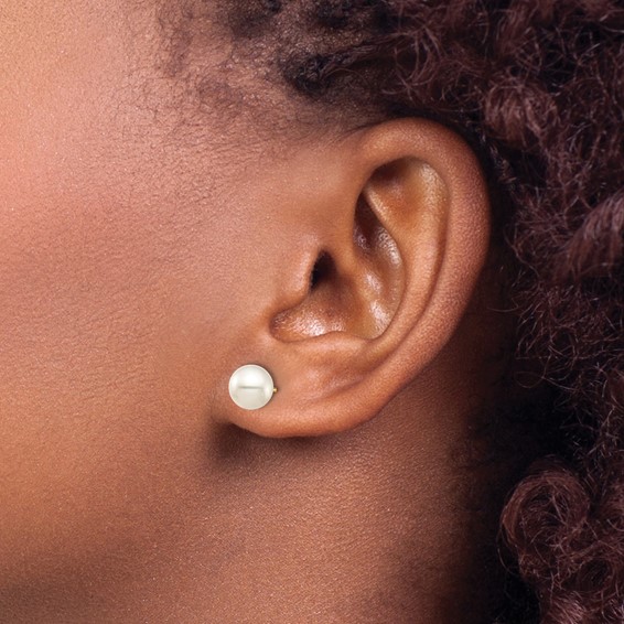 10K 6-7mm Black and White Round Freshwater Pearl 2 Pair Stud Post Earrings Set