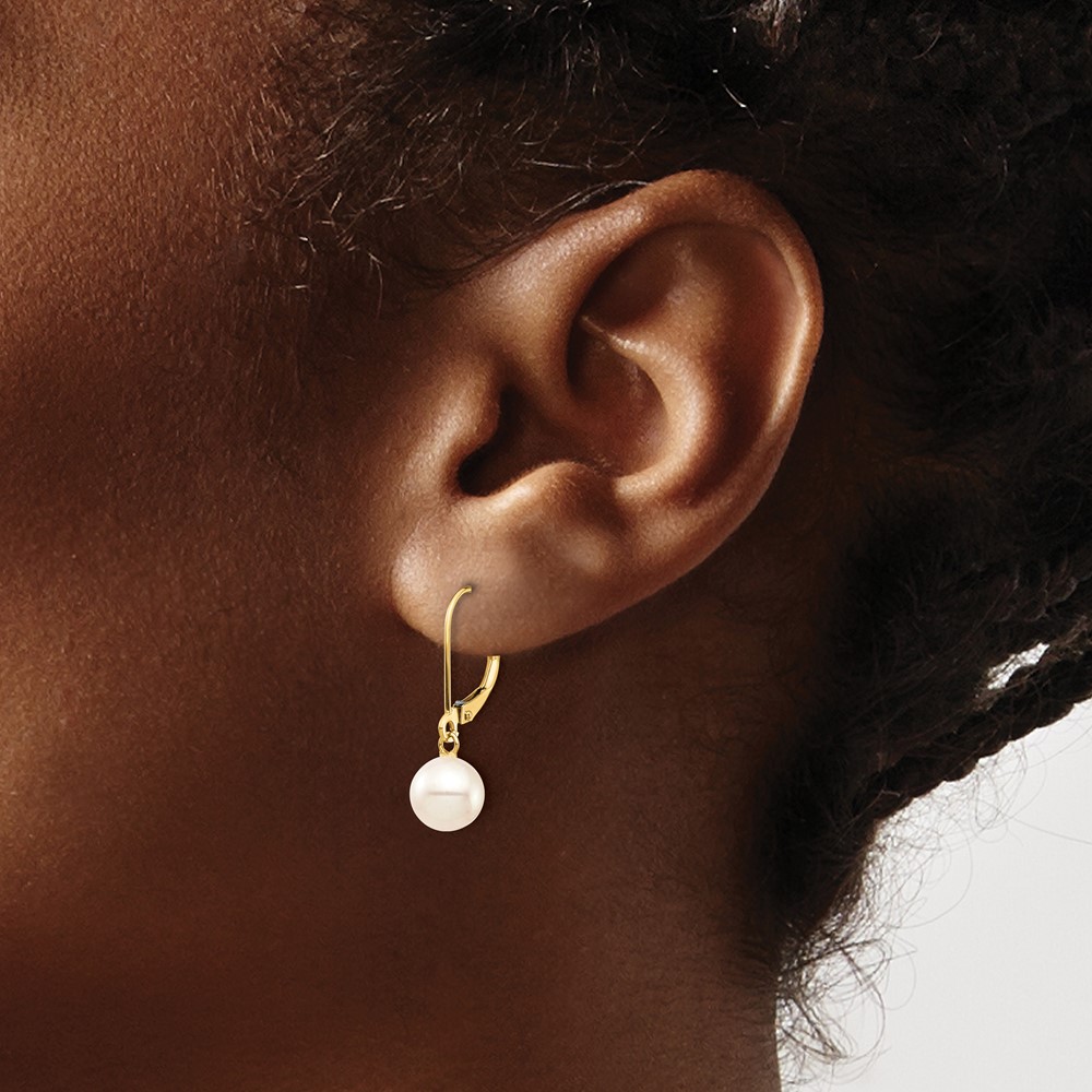 10k 7-8mm White Round Freshwater Cultured Pearl Leverback Earrings (10XF725E)