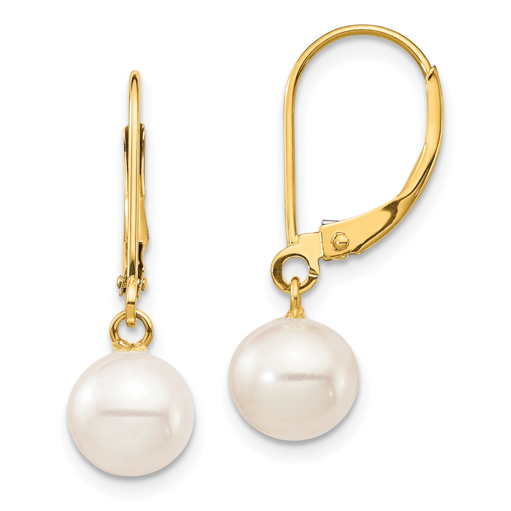 10k 7-8mm White Round Freshwater Cultured Pearl Leverback Earrings (10XF725E)