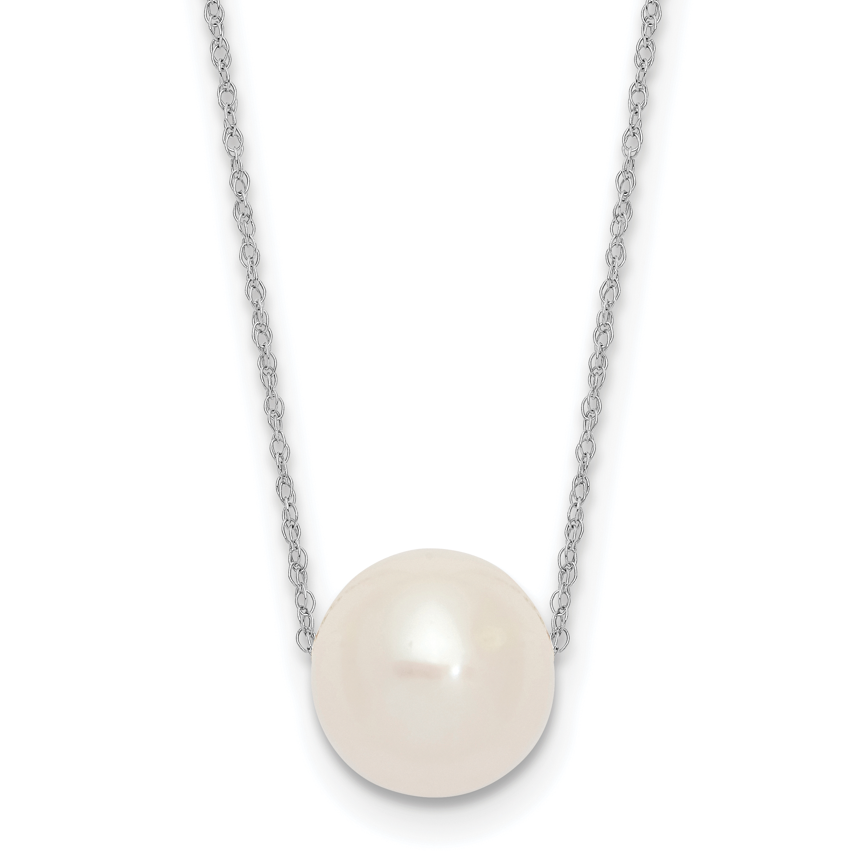 10k White Gold 10-11mm White Round Freshwater Cultured Pearl 17 inch Rope Necklace (10XF770W-17)
