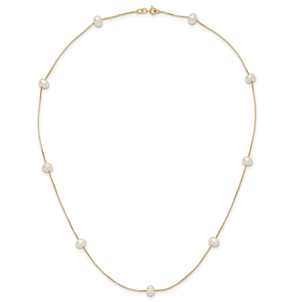 10k 5-6mm White Round Freshwater Cultured Pearl 9-Station 18 inch Necklace (10XF772-18)