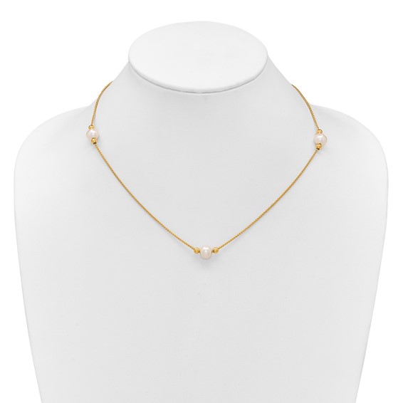 10k Polished 8-9mm Semi-Round White Freshwater Cultured Pearl 3-Station 18 inch Necklace