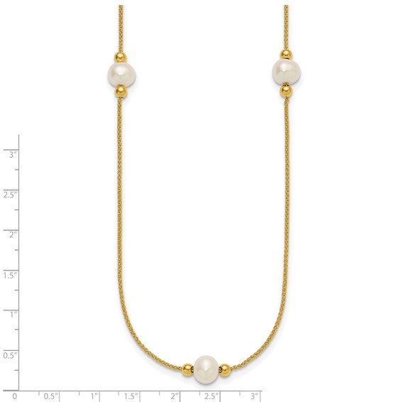 10k Polished 8-9mm Semi-Round White Freshwater Cultured Pearl 3-Station 18 inch Necklace