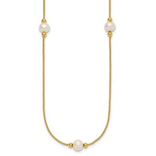 10k Polished 8-9mm Semi-Round White Freshwater Cultured Pearl 3-Station 18 inch Necklace