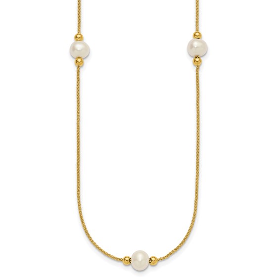 10k Polished 8-9mm Semi-Round White Freshwater Cultured Pearl 3-Station 18 inch Necklace