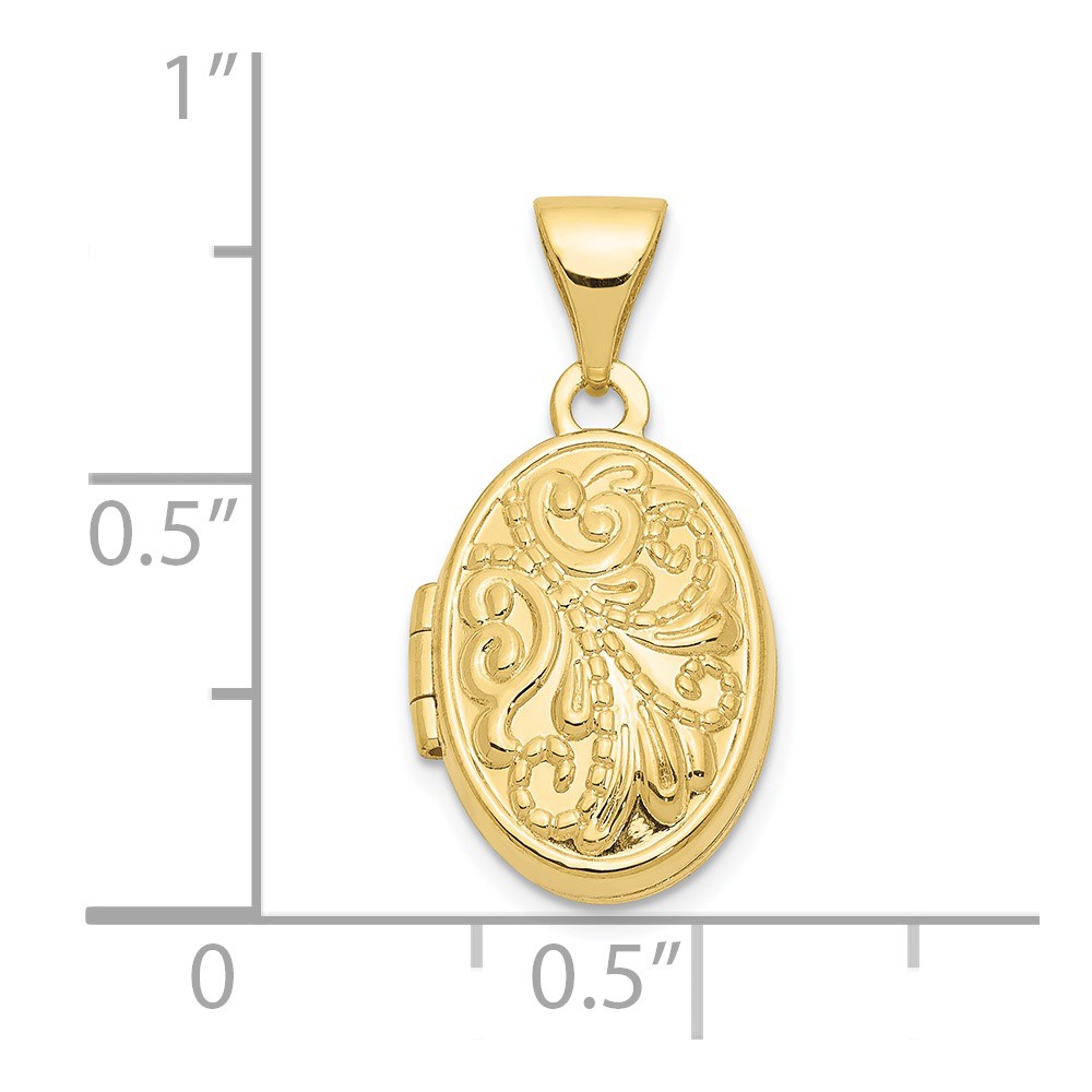 10ky Beaded Scroll Design Oval Locket (10XL123)