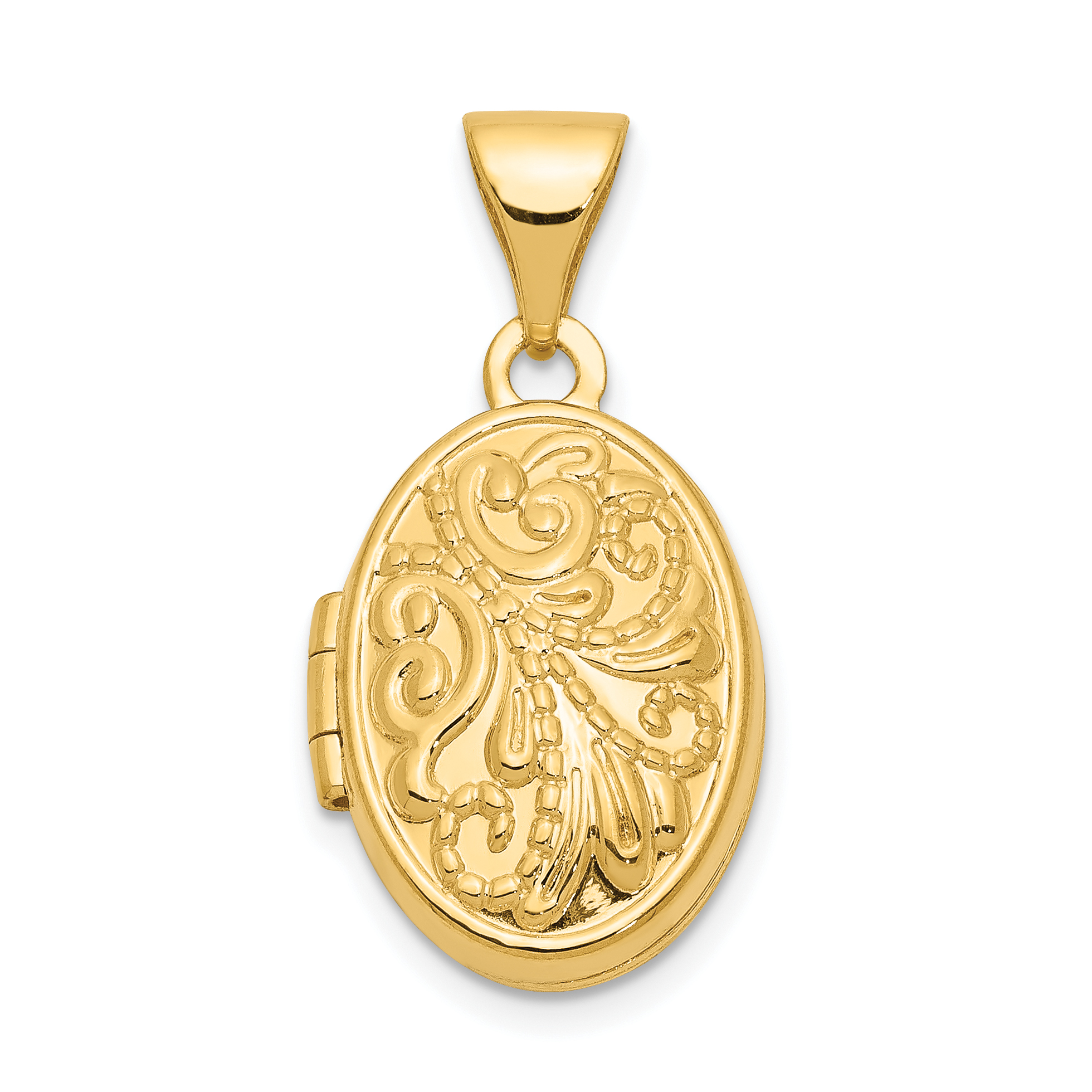 10ky Beaded Scroll Design Oval Locket (10XL123)