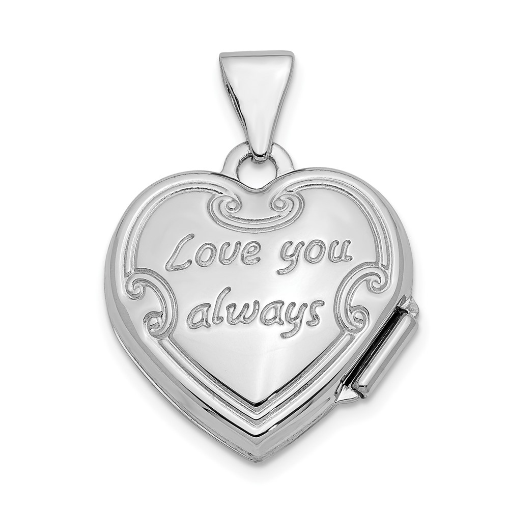 10k White Gold Polished Reversible Floral Heart Locket (10XL306)