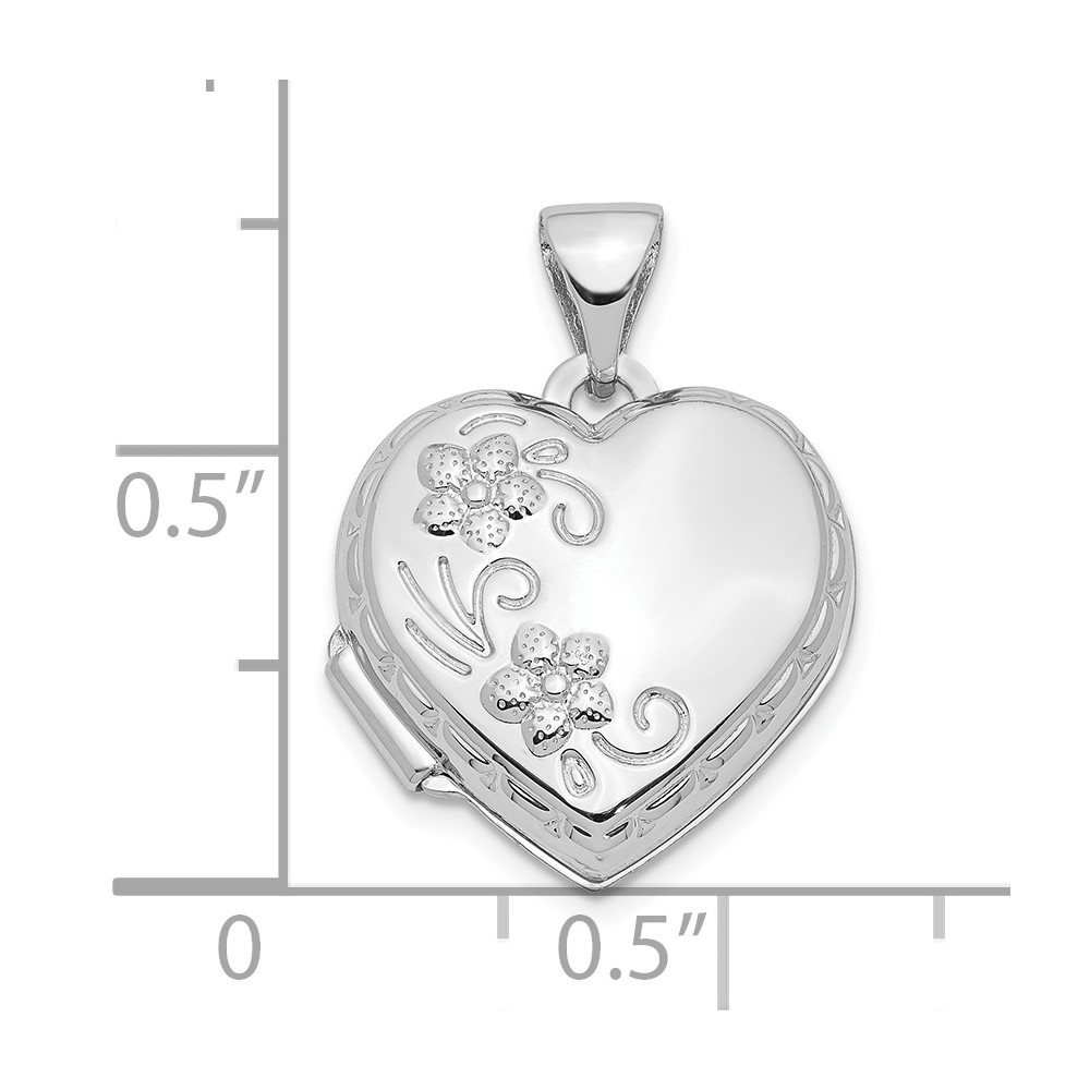 10k White Gold Polished Reversible Floral Heart Locket (10XL306)