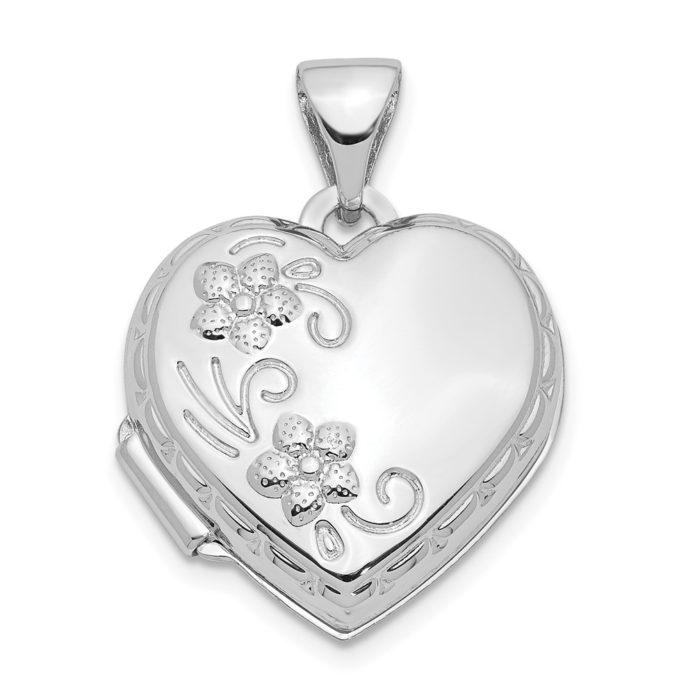 10k White Gold Polished Reversible Floral Heart Locket (10XL306)