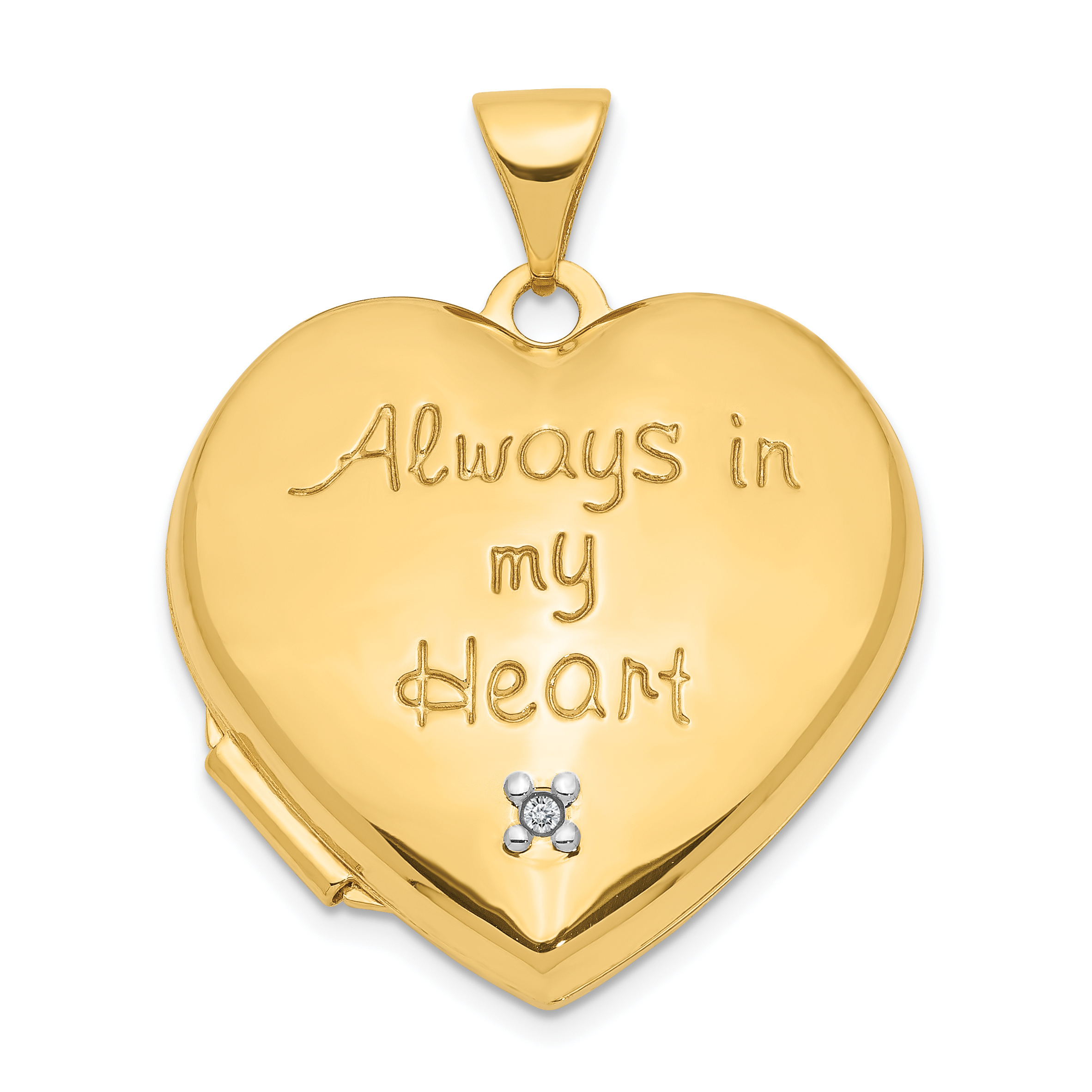 10k Two-tone Dia Always in my Heart w/ Heart Charm Inside 21mm Heart Locket (10XL638)