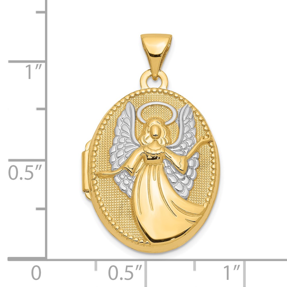 10k w/Rhodium 21mm Oval Guardian Angel Locket (10XL652)