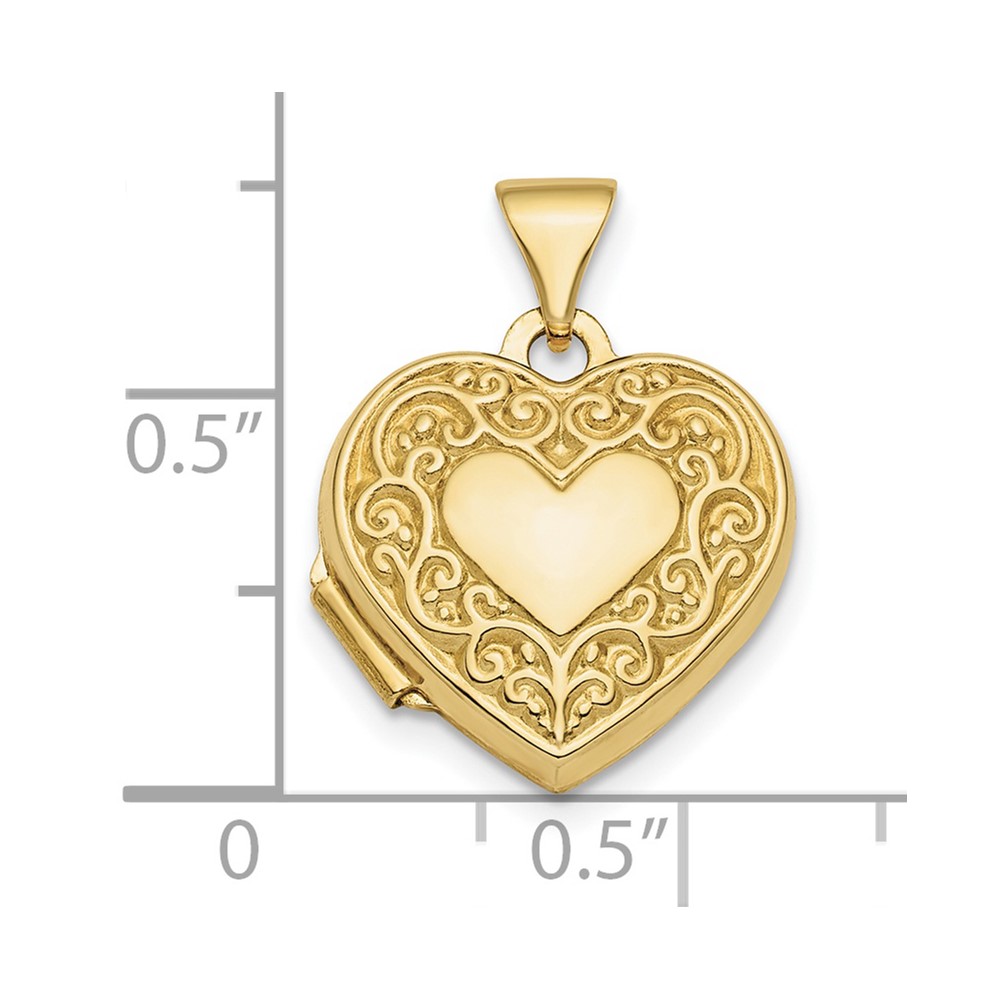 10k Polished Fancy Scroll Design Front & Back 15mm Heart Locket (10XL713)