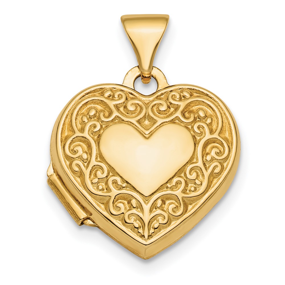 10k Polished Fancy Scroll Design Front & Back 15mm Heart Locket (10XL713)