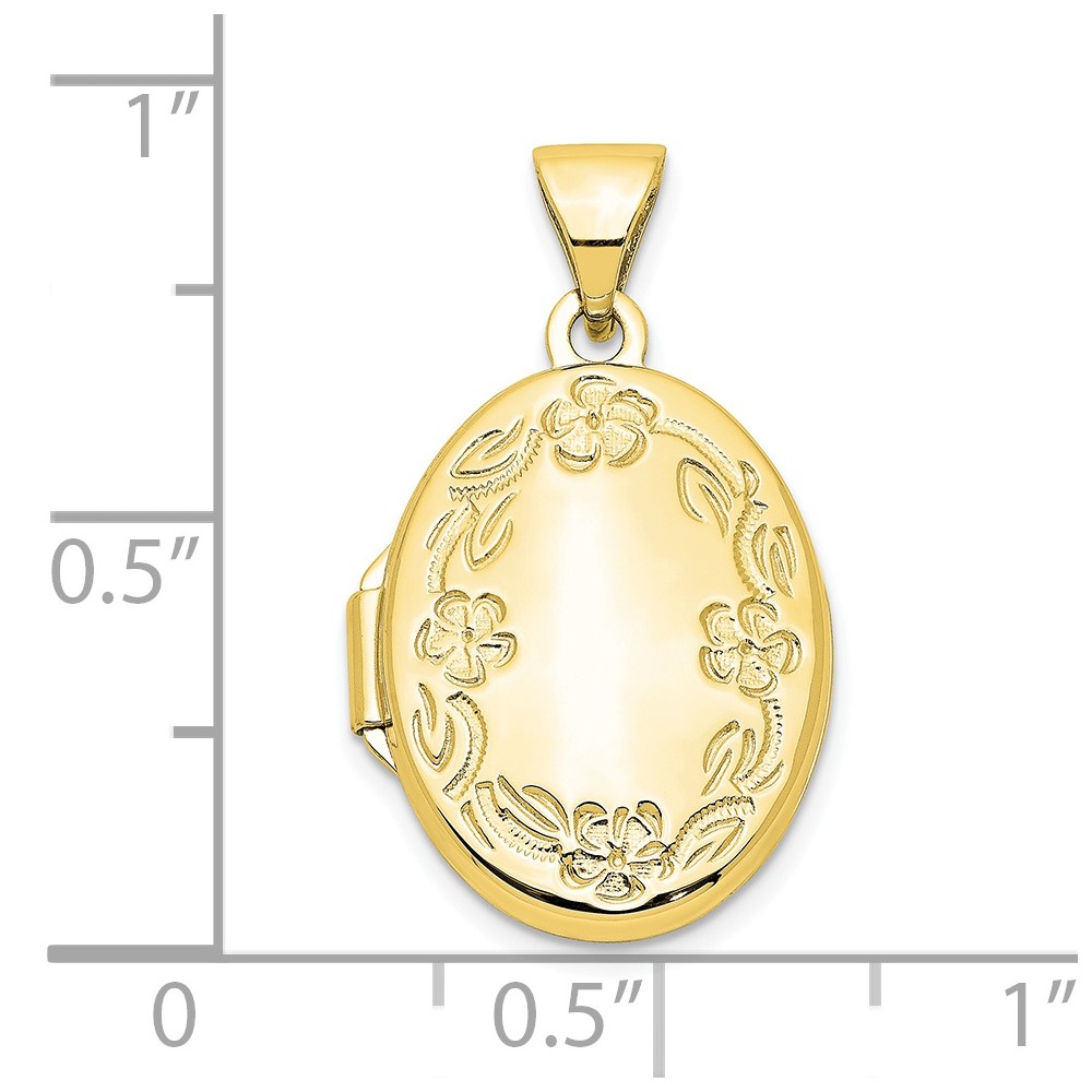 10k 17mm Oval Leaf Floral Hand Engraved Locket (10XL834)