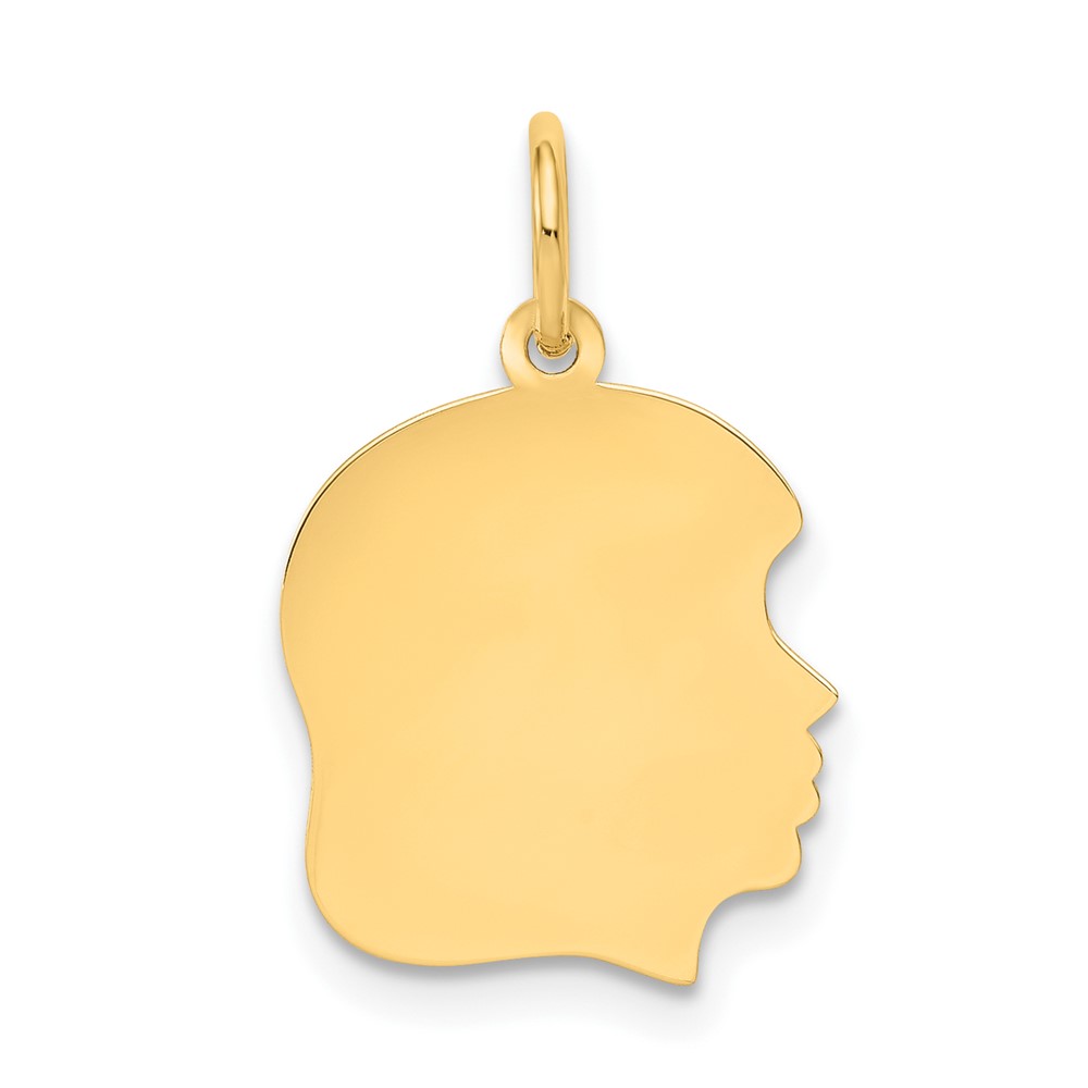 10K Plain Medium .013 Gauge Facing Right Engravable Girl Head Charm (10XM109/13)