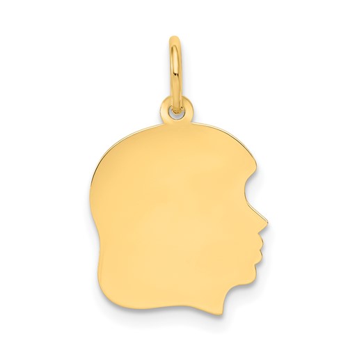 10K Plain Medium .013 Gauge Facing Right 13x14mm Engravable Girl Head Charm