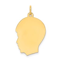 10K Yellow Gold Plain Medium.018 Gauge Facing Right 16x 21mm Engravable Boy Head Charm view 3