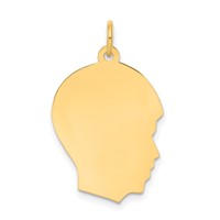 10K Yellow Gold Plain Medium.018 Gauge Facing Right 16x 21mm Engravable Boy Head Charm view 1