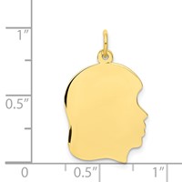 10K Yellow Gold Plain Medium.018 Gauge Facing Right 16x 19mm Engravable Girl Head Charm view 2