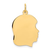 10K Yellow Gold Plain Medium.018 Gauge Facing Right 16x 19mm Engravable Girl Head Charm view 1