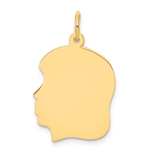 10K Plain Medium .013 Gauge Facing Left 16x19mm Engravable Girl Head Charm
