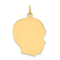 10K Yellow Gold Plain Large.013 Gauge Facing Right 20x 23mm Engravable Boy Head Charm view 1